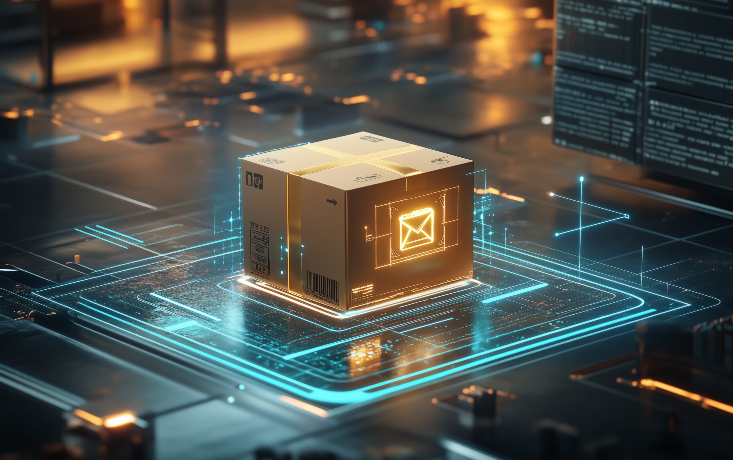 Box outlined with computed details in a science fiction style.