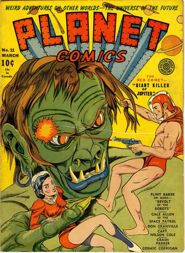 Planet Comics cover feature a zombie holding two women in his hands.