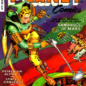 Sci-Fi comic cover, called Planet, illustrates an astronaut invading a UFO.
